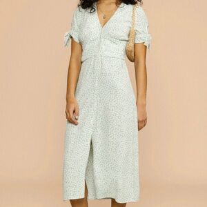 🎀Rouje Laura Dress 36 Mint Green Floral Dress Bow Sleeve Button Up Midi Length